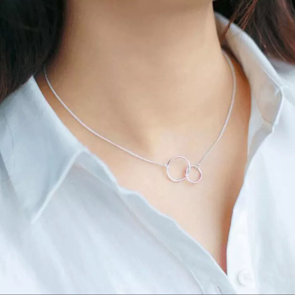 NEW 925 STERLING SILVER DOUBLE CIRCLE NECKLACE, NICE NECKLACE, CUTE NECKLACE - Picture 2 of 6
